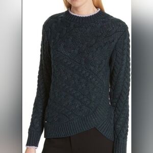 Ted Baker Dark Teal Cable Knit Crewneck Sweater